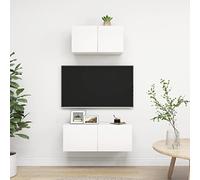 LoogCape Ensemble de 2 meubles TV blancs en bois - Montage mural - 60/80 cm de large - Grand espace de rangement - Pour salon - Design moderne - Utilisation universelle