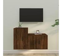 LoogCape Ensemble de 2 meubles TV en bois marron aspect chêne - Montage mural - Matériau robuste - Grand espace de rangement pour le salon - Meuble TV universel - 57 x 34,5 x 40 cm et 40 x 34,5 x 60