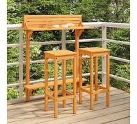 LoogCape Ensemble de 3 bars-bar de balcon en bois d'acacia massif traité à l'huile, avec 2 tabourets de bar, idéal pour jardin, terrasse et petit balcon