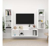 LoogCape Ensemble de 3 meubles TV en bois blanc, montage mural, design moderne, grand espace de rangement pour salon, chambre à coucher, organisation des médias