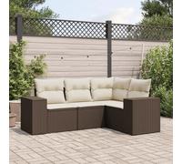 LoogCape Ensemble de 4 meubles de jardin en polyrotin marron avec coussins, modulaire, résistant aux UV, pour terrasse, balcon, jardin, capacité de charge de 110 kg