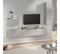 LoogCape Ensemble de 4 meubles TV en bois gris béton, grand espace de rangement, montage mural, 2 x 100 cm, 1 x 60 cm, 1 x 30,5 cm, pour le salon