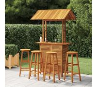 LoogCape Ensemble de 5 meubles de jardin en bois d'acacia massif huilé avec toit pour terrasse, balcon et jardin, ensemble de meubles d'extérieur robustes pour des heures conviviales