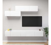 LoogCape Ensemble de 6 meubles TV en bois blanc, design moderne, montage mural, espace de rangement pour salon, médias, magazines, DVD, durable, facile d'entretien