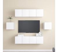 LoogCape Ensemble de 6 meubles TV en bois blanc, montage mural, 4 x 60 x 30 x 30 cm et 2 x 30,5 x 30 x 30 cm, espace de rangement pour salon, design moderne