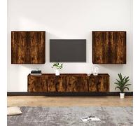 LoogCape Ensemble de 6 meubles TV en bois de chêne fumé, montage mural, support TV universel, design moderne, grand espace de rangement pour le salon, le home cinéma