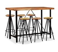 LoogCape Ensemble de 7 pièces en bois d'acacia massif et bois recyclé pour salle à manger, cuisine et salon, avec table et 6 chaises, peu encombrant, robuste, durable, facile à monter