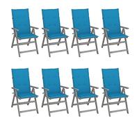 LoogCape Ensemble de 8 chaises inclinables de Jardin en Bois d'acacia Massif avec Coussins Gris, fauteuils Pliables pour extérieur, terrasse, Balcon, Patio ou Piscine, capacité 110 kg