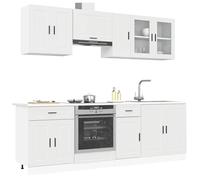LoogCape Ensemble de 8 Meubles de Cuisine Porto en Bois d'ingénierie Blanc avec armoires, étagères, Buffet, Placard, tiroirs et Porte pour Rangement Efficace dans Cuisine ou Salle à Manger