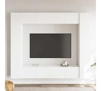 LoogCape Ensemble de 8 meubles TV en bois blanc avec espace de rangement, montage mural, flottant, moderne, buffet, étagère, commode pour salon, chambre à coucher, coin de jeu