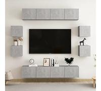 LoogCape Ensemble de 8 meubles TV en bois gris béton, montage mural moderne, rangement polyvalent pour salon, chambre à coucher, 4 grands, 4 petits