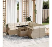 LoogCape Ensemble de 9 canapés de jardin avec coussins, beige, en polyrotin, table réglable, design modulaire, pour terrasse et balcon, résistant aux UV