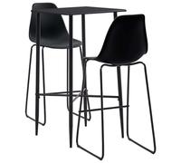 LoogCape Ensemble de bar 3 pièces en plastique noir avec structure en acier stable et plateau de table en MDF facile d'entretien pour appartements modernes, jardins, bars, restaurants