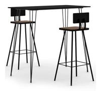 LoogCape Ensemble de bar 3 pièces noir avec table et tabourets en bois massif recy t acier revêtu par pulvérisation pour salle à manger modernes, ensembles de sièges, cuisines, meubles peu