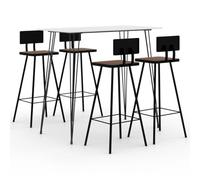 LoogCape Ensemble de bar 5 pièces blanc avec table à manger et tabourets de bar en bois massif recy t acier revêtu par pulvérisation pour salon moderne, peu encombrant, robuste, élégant, adapté