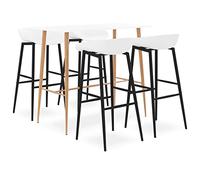 LoogCape Ensemble de bar 5 pièces blanc avec table et 4 tabourets de bar, design moderne, en MDF et métal, peu encombrant, avec dossier bas, adapté pour cuisine, salle à manger, bar, restaurant