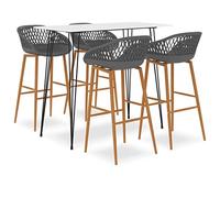 LoogCape Ensemble de bar 5 pièces blanc et gris avec table et tabourets pour intérieur et extérieur moderne, idéal pour bars, restaurants, jardins, pubs, meubles durables, peu encombrants, design
