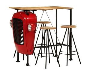 LoogCape Ensemble de bar 5 pièces en bois massif de manguier avec table et tabourets pour salle à manger, cuisine et décoration d'intérieur, ensemble de meubles robustes avec table à manger extensible