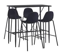 LoogCape Ensemble de bar 5 pièces en tissu noir avec chaises et table stables, design moderne pour cuisine, salle à manger, jardin, bar ou restaurant, avec siège ergonomique et table robuste
