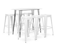 LoogCape Ensemble de bar 7 pièces blanc avec table à manger et tabourets de bar empilables pour cuisine moderne, salle à manger, jardin, bar ou restaurant, ensemble de meubles durables, peu encombrant