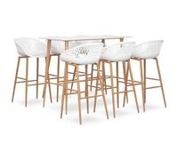 LoogCape Ensemble de bar 7 pièces blanc avec table et chaises extensibles, design moderne pour cuisine, bar, restaurant, mobilier durable avec chaises rembourrées et banc