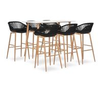 LoogCape Ensemble de bar 7 pièces blanc et noir avec table en MDF robuste et tabourets de bar ergonomiques en polypropylène, idéal pour les intérieurs modernes, jardins, bars, pubs ou restaurants
