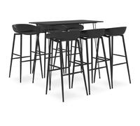 LoogCape Ensemble de bar 7 pièces noir avec table et 6 tabourets de bar en bois et métal pour cuisine et salon modernes, peu encombrant, extensible, avec coussins confortables, design robuste