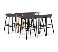 LoogCape Ensemble de bar 7 pièces noir et gris avec table à manger et banc, table moderne de 120 x 60 cm, 6 tabourets de bar ergonomiques, meubles durables pour cuisine, bar, jardin, restaurant, pub