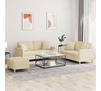 LoogCape Ensemble de canapé 3 pièces avec coussins, tissu crème, structure en métal robuste, canapé 2 x 2 places, repose-pieds pour salon, salon confortable