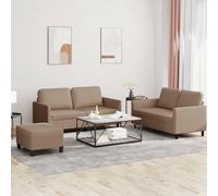 LoogCape Ensemble de canapé 3 pièces en cuir synthétique marron cappuccino, structure en métal contreplaqué robuste, rembourrage confortable, repose-pieds et coussin, look luxueux pour le salon