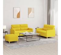 LoogCape Ensemble de canapé 3 pièces en tissu jaune clair avec 2 grands canapés 2 places et repose-pieds, rembourré avec mousse, structure robuste en métal et contreplaqué, 4 coussins inclus