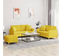 LoogCape Ensemble de canapé 3 pièces en tissu jaune clair avec canapé 2 x 2 places et repose-pieds, comprend 4 coussins, peu encombrant, structure en métal robuste, rembourrage confortable pour le