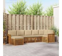 LoogCape Ensemble de canapé d'angle avec 7 coussins beige naturel en bois d'acacia massif résistant aux intempéries pour terrasse, balcon, salon, salle à manger, ameublement moderne, durable et peu