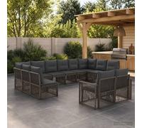 LoogCape Ensemble de canapé de jardin 12 pièces gris foncé en rotin synthétique avec cadre en acier revêtu par pulvérisation modulaire pour jardin, terrasse, balcon, résistant aux intempéries