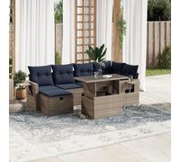 LoogCape Ensemble de canapé de jardin 7 pièces en polyrotin gris avec table réglable, résistant aux UV, design modulaire pour terrasse, balcon et jardin