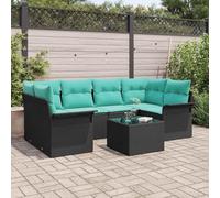LoogCape Ensemble de canapé de Jardin 7 pièces modulable en polyrotin Noir et Turquoise pour extérieur terrasse Balcon Piscine mobilier Lounge résistant aux intempéries