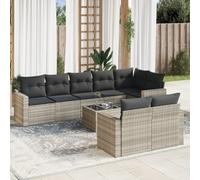LoogCape Ensemble de canapé de jardin 9 pièces en polyrotin avec espace de rangement, table en verre trempé, résistant aux UV, pour terrasse et balcon, charge maximale : 110 kg