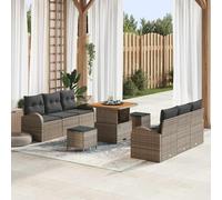 LoogCape Ensemble de canapé de jardin 9 pièces en polyrotin gris modulaire avec table en bois d'acacia réglable en hauteur - Résistant aux intempéries - Pour terrasse, balcon et jardin