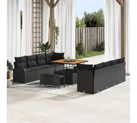 LoogCape Ensemble de canapé de Jardin avec Coussins 11 pièces Noir en rotin synthétique, Acier traité par Poudre et Bois d'acacia Massif pour terrasse, Patio et Espace extérieur