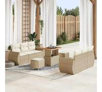 LoogCape Ensemble de canapé de jardin avec coussins, 9 pièces, beige, en polyrotin, modulaire, meubles d'extérieur pour terrasse et balcon, avec compartiments de rangement