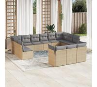 LoogCape Ensemble de canapé de jardin de 13 pièces avec coussins beige en rotin synthétique résistant aux intempéries, design modulaire pour terrasse, balcon et extérieur, salon d'extérieur