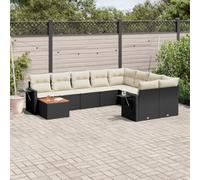 LoogCape Ensemble de canapé de jardin en polyrotin noir avec coussin, modulaire, résistant aux UV, résistant aux intempéries, pour terrasse, balcon, extérieur