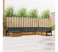 LoogCape Ensemble de canapé d'extérieur avec coussins, 8 pièces, naturel, anthracite, résistant aux intempéries, en bois massif, design moderne pour jardin, terrasse, balcon, salon, réunion sociale