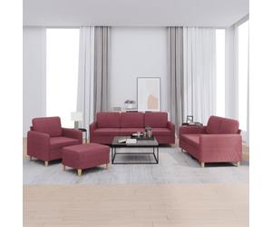 LoogCape Ensemble de canapés 4 pièces avec Coussins Rouges Bordeaux en Tissu Durable pour Salon séjour Confortable et modulable, Comprenant canapé 2 et 3 Places, Fauteuil, Repose-Pied et Accessoires