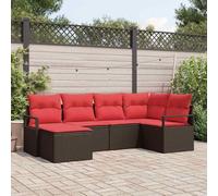 LoogCape Ensemble de Canapés 6 pièces Marron et Rouge Polyrotin Résistant aux Intempéries pour Jardin Terrasse Balcon avec Pouf, Housse, Modulaire et Léger pour Espace Extérieur