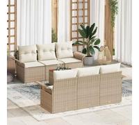 LoogCape Ensemble de canapés de jardin modulaires avec espace de rangement, 7 pièces, beige et crème, polyrotin, finition en bois d'acacia, résistant aux intempéries pour terrasse