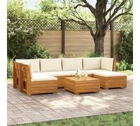 LoogCape Ensemble de canapés modulables d'extérieur avec Coussins 7 pièces en Bois d'acacia Marron Robuste, mobilier de Jardin Durable, Chaise sectionnelle, canapé Angle, Pouf, Salon Patio