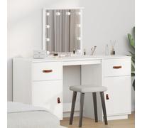 LoogCape Ensemble de coiffeuse LED en pin massif blanc avec éclairage USB, 135 x 50 x 134 cm, miroir d'armoire de rangement, pour chambre à coucher, salle de bain, chambre de fille, chambre