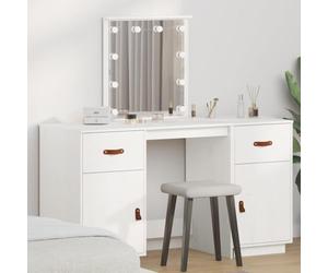 LoogCape Ensemble de coiffeuse LED en pin massif blanc avec éclairage USB, 135 x 50 x 134 cm, miroir d'armoire de rangement, pour chambre à coucher, salle de bain, chambre de fille, chambre