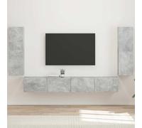 LoogCape Ensemble de Meuble TV Mural 4 pièces en Bois d'ingénierie Gris béton pour Salon Moderne avec Rangement spacieux et Portes pivotantes adaptées à l'écran Multimedia